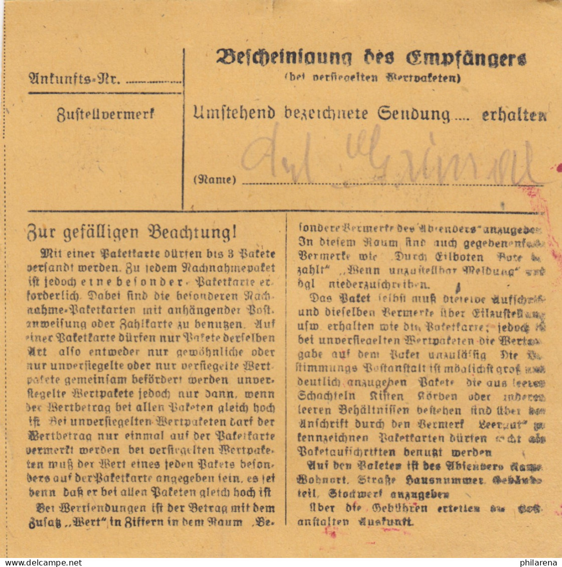 BiZone Paketkarte 1948: Olching Nach Eglfing, Heilanstalt - Lettres & Documents