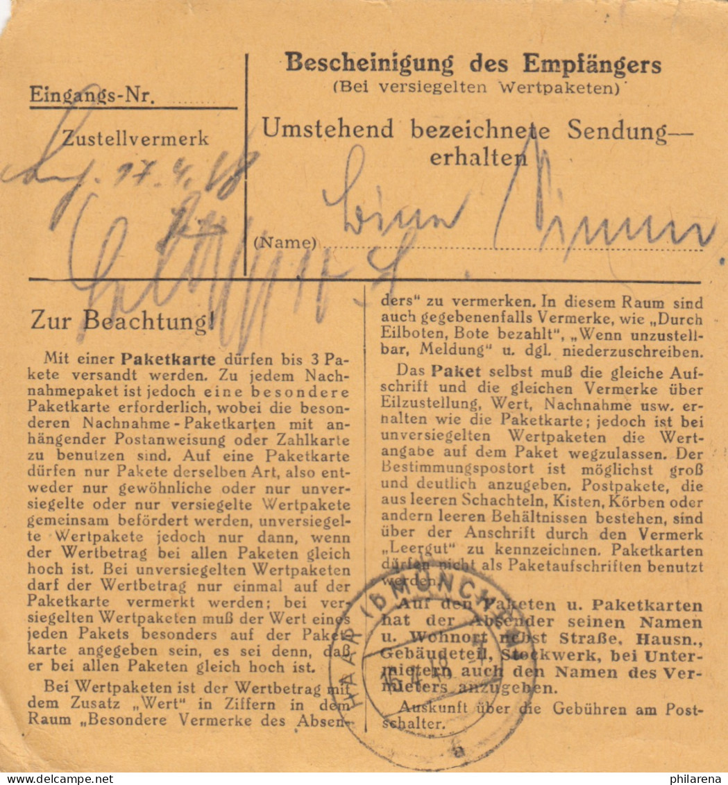 Paketkarte 1948: Buchloe Nach Bayern, Haar - US Zone - Covers & Documents