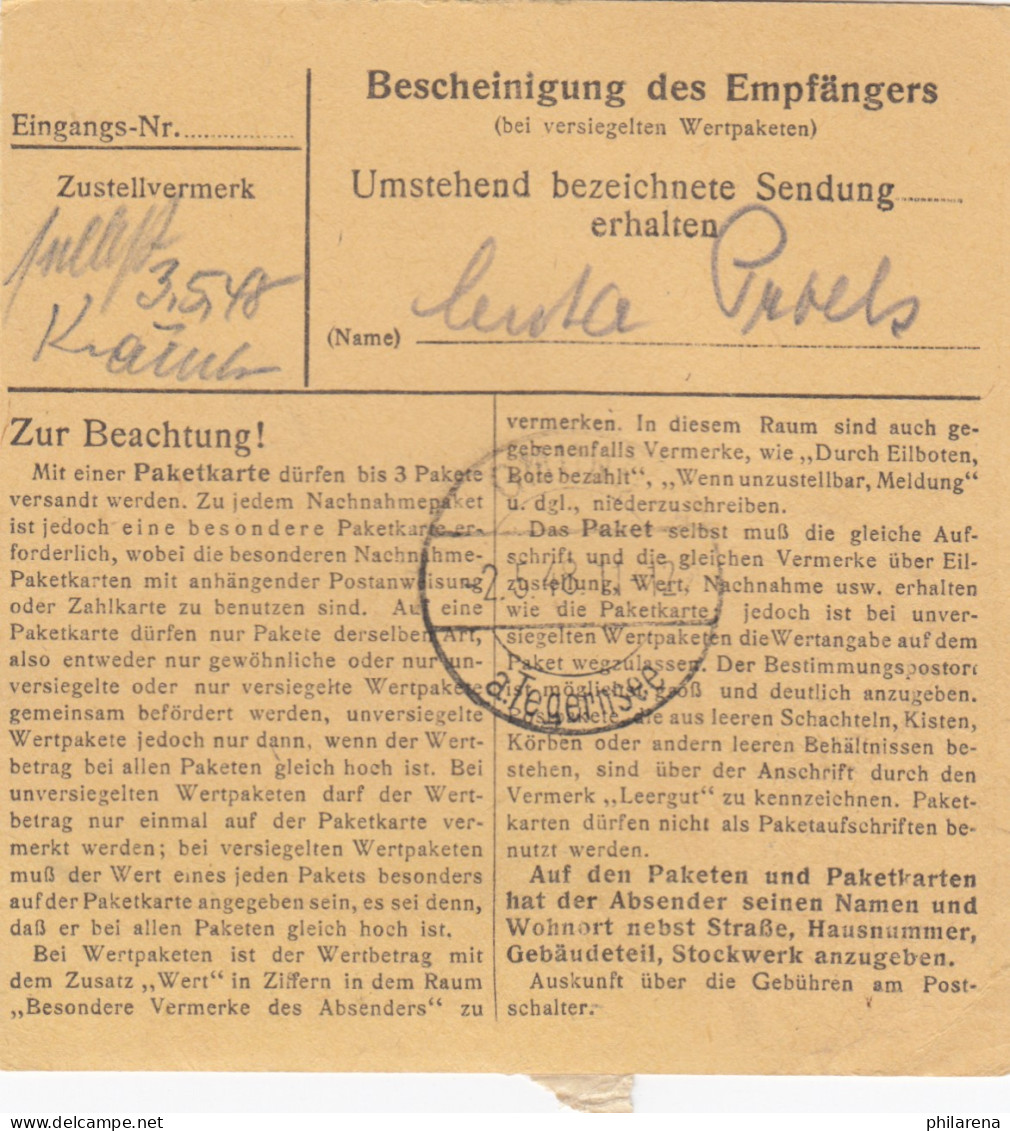 Paketkarte 1948: Landshut Nach Dürnbach, Post Gmund Tegernsee - Briefe U. Dokumente