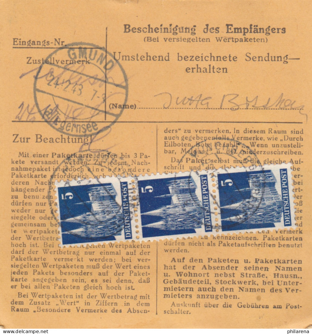 BiZone Paketkarte 1948: Münchberg Nach Gmund, Wertkarte 500 DM - Covers & Documents