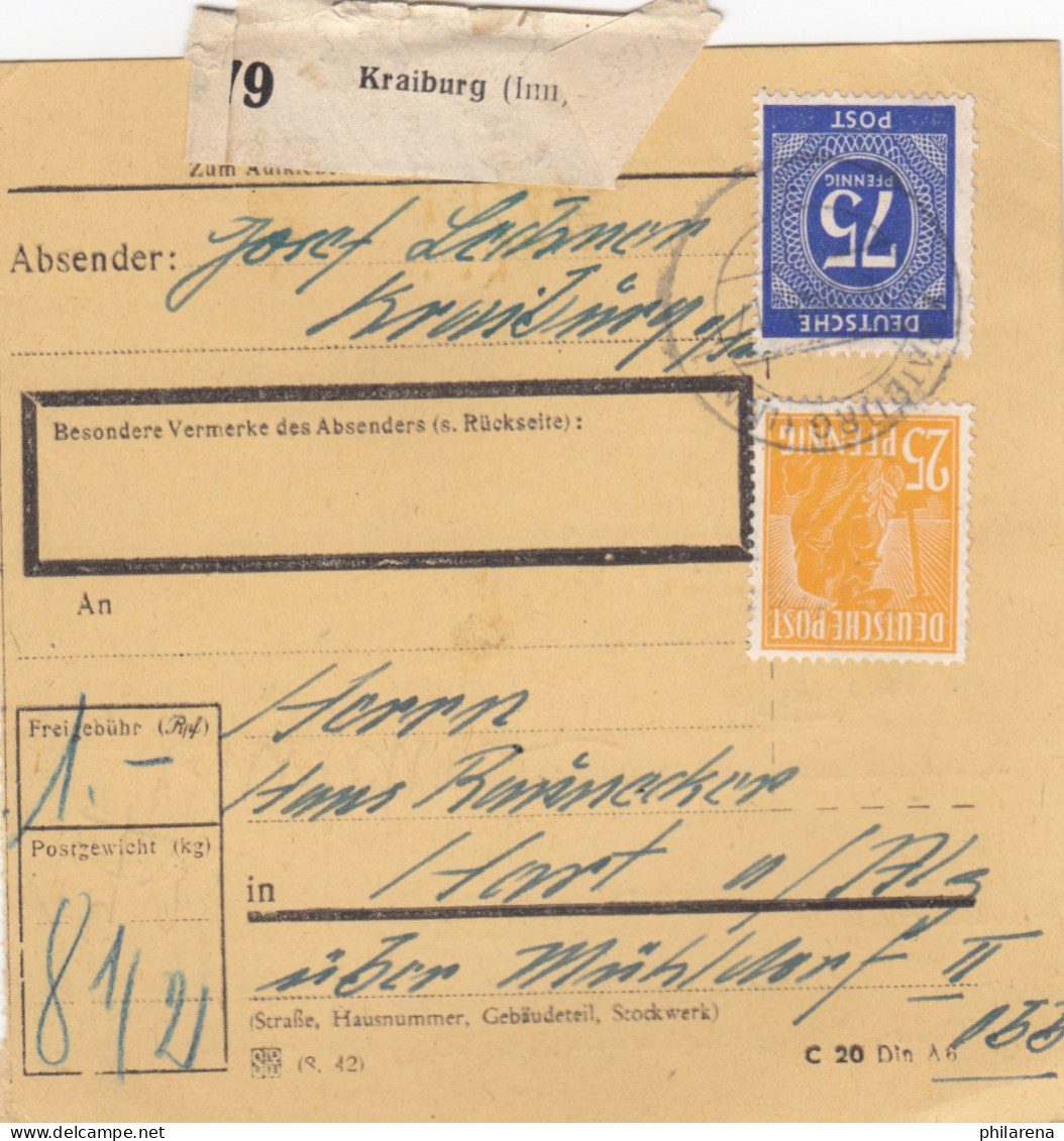 Paketkarte: Kraiburg Inn Nach Hart über Mühldorf - Briefe U. Dokumente