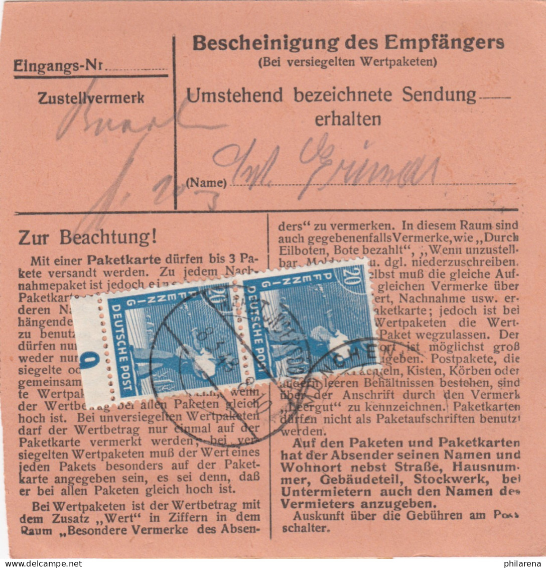 Paketkarte 1948: Indersdorf-Glonn Nach Haar, Frauenklinik - Cartas & Documentos