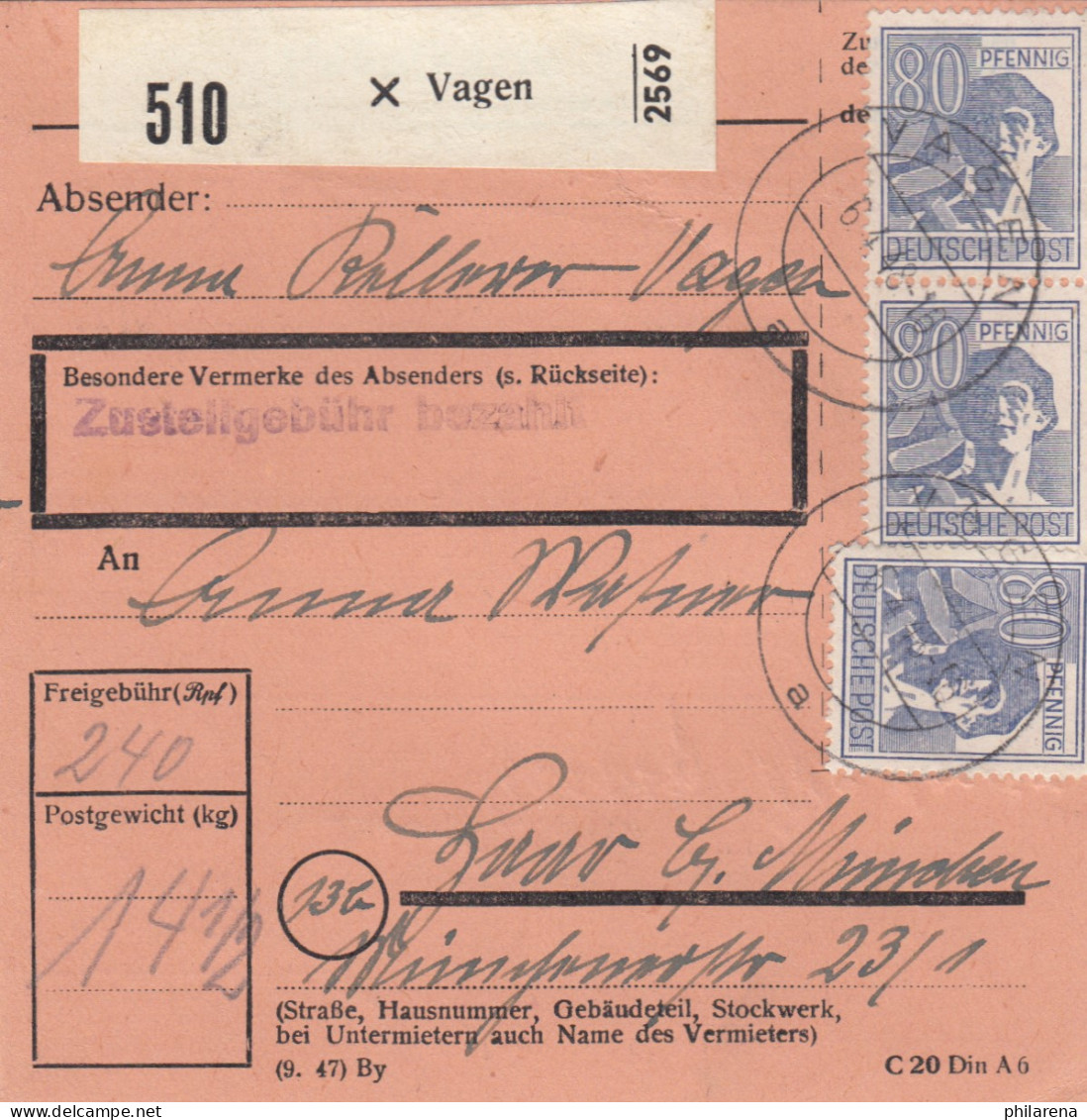 Paketkarte 1948: Vagen Nach Haar Bei München - Cartas & Documentos