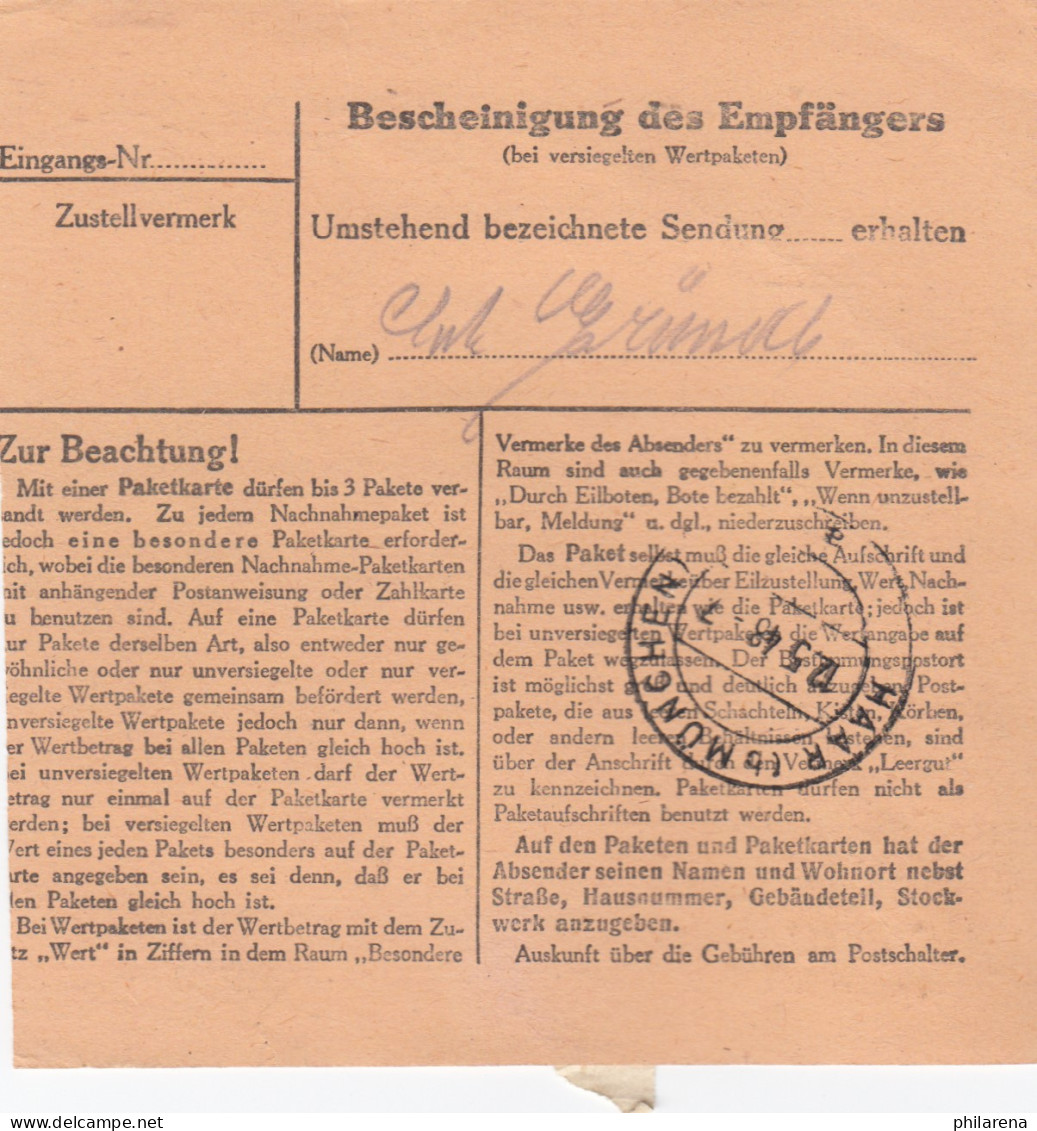 Paketkarte 1948: Bad Wörishofen Nach München, Frauenklinik - Lettres & Documents