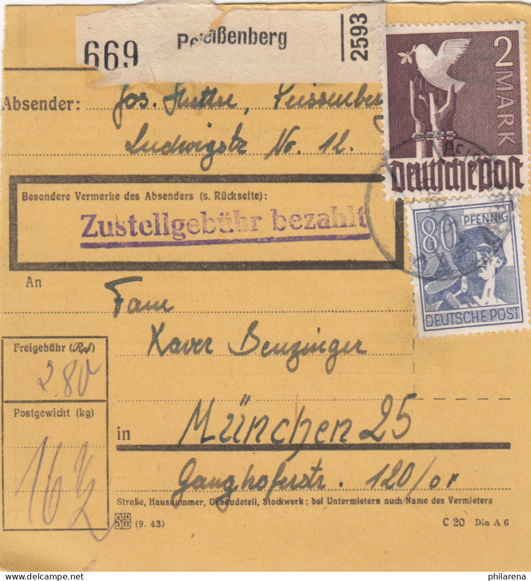 Paketkarte 1948: Peißenberg Nach München - Lettres & Documents