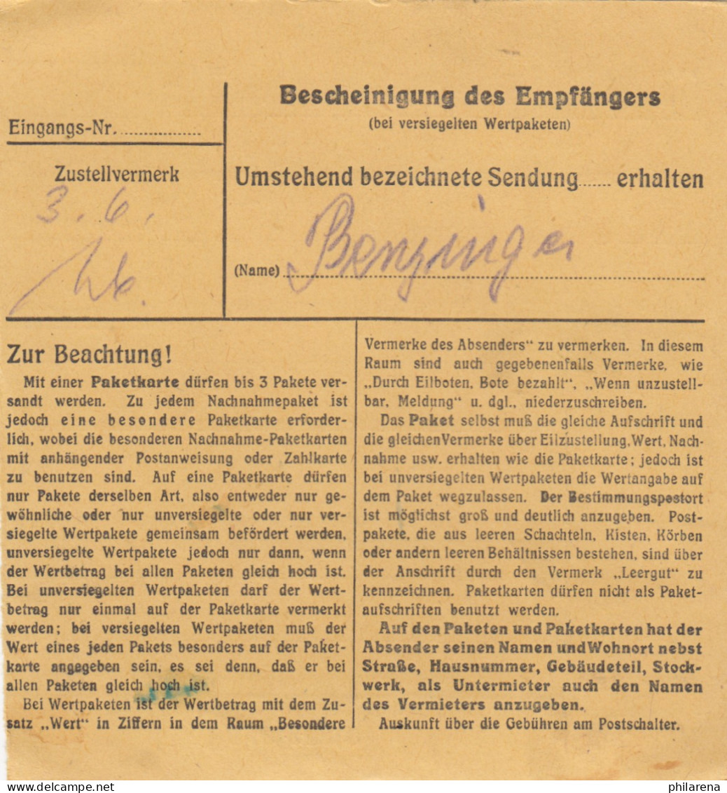 Paketkarte 1948: Peißenberg Nach München - Lettres & Documents