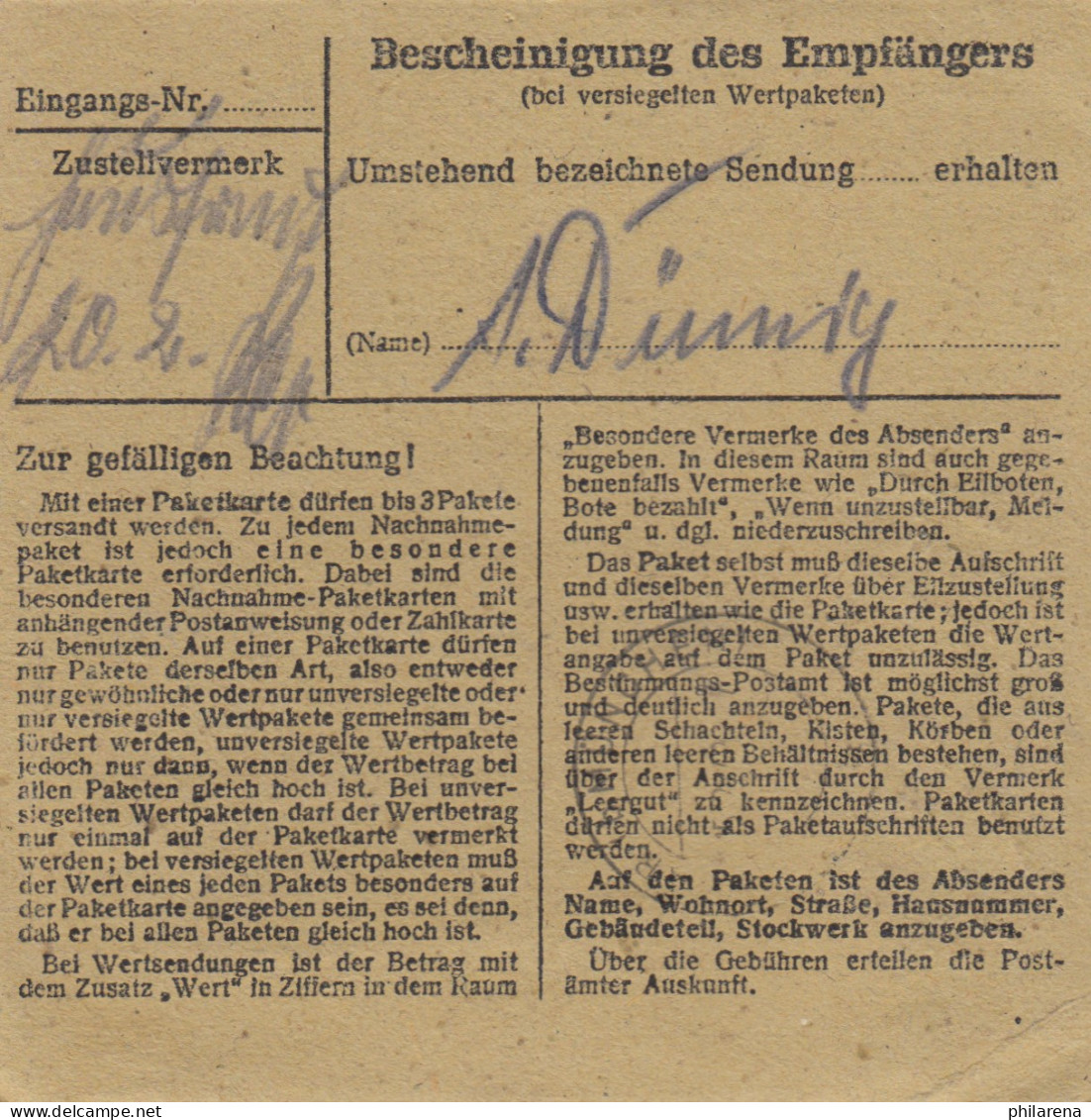 Paketkarte 1948: Berlichingen Nach München, Gasthaus Z. Post - Cartas & Documentos