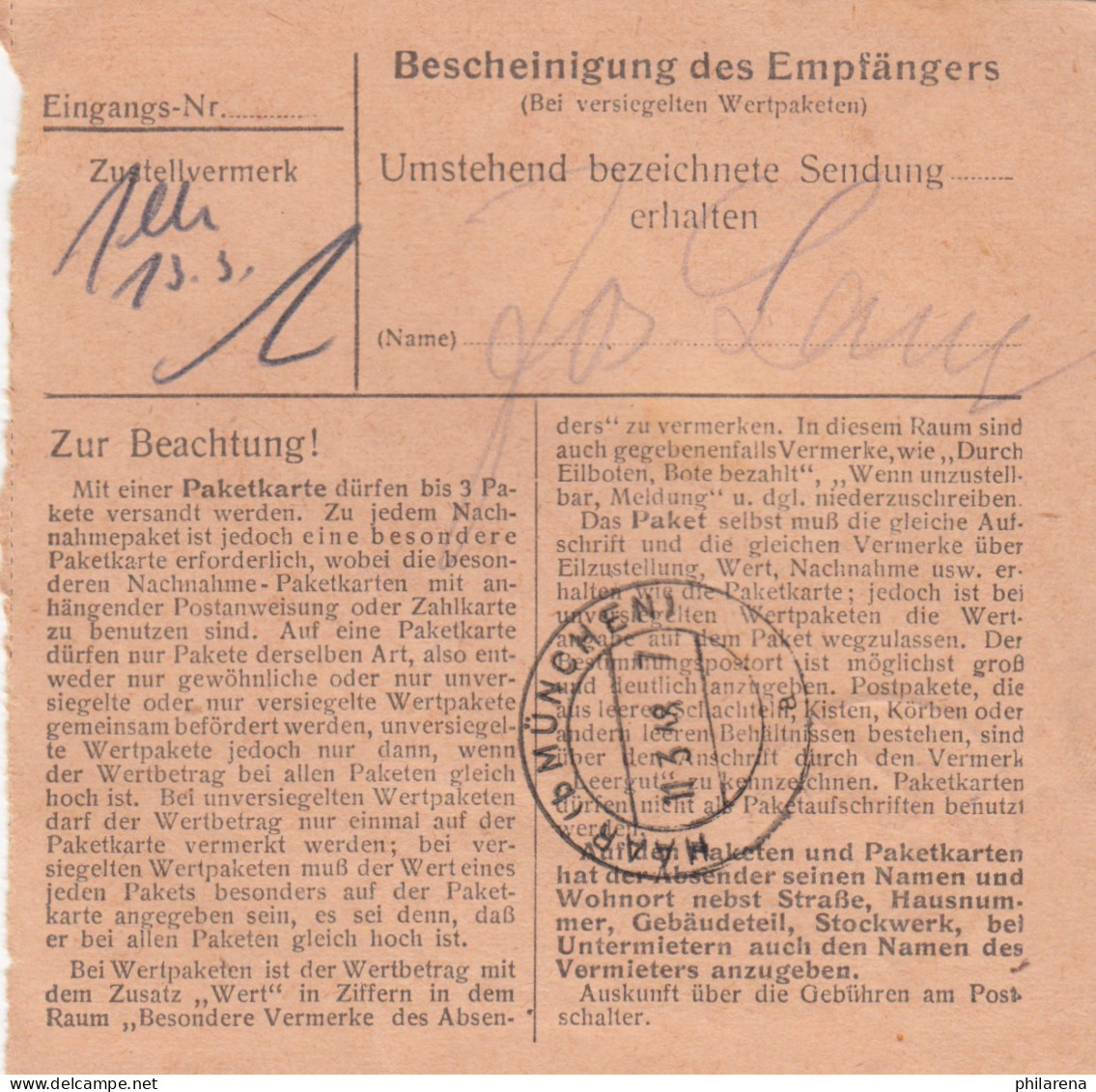 Paketkarte 1948: Stein Traun Nach Haar, Wertkarte - Briefe U. Dokumente