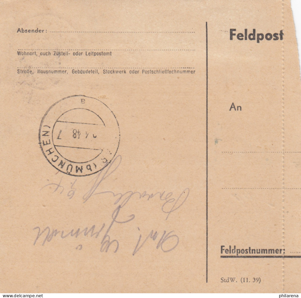 Paketkarte 1948: Landshut, Schuhaus, Nach Nerven-Klinik Haar - Lettres & Documents