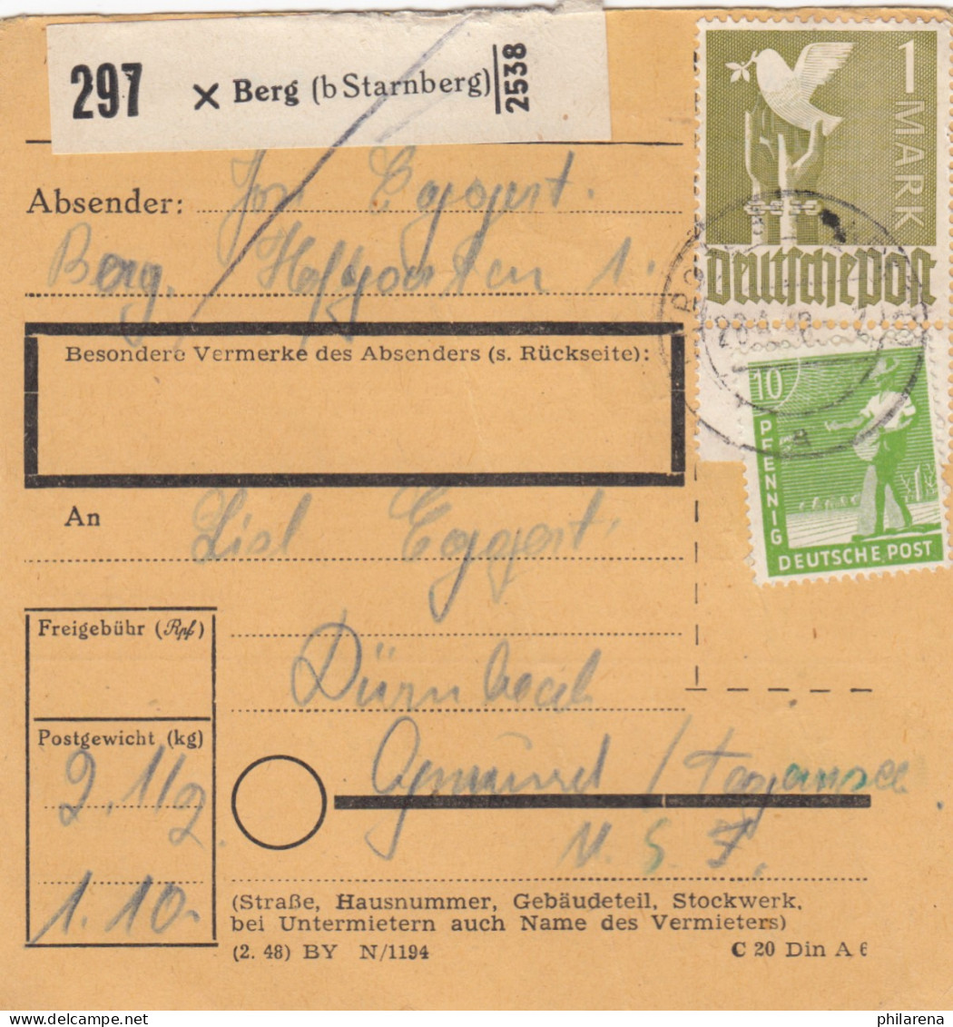 Paketkarte 1948: Berg B. Starnberg Nach Dürnbach Gmund - Lettres & Documents