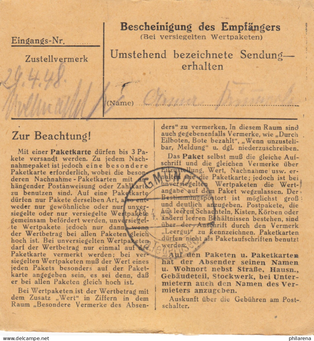 Paketkarte 1948: Berg B. Starnberg Nach Dürnbach Gmund - Lettres & Documents