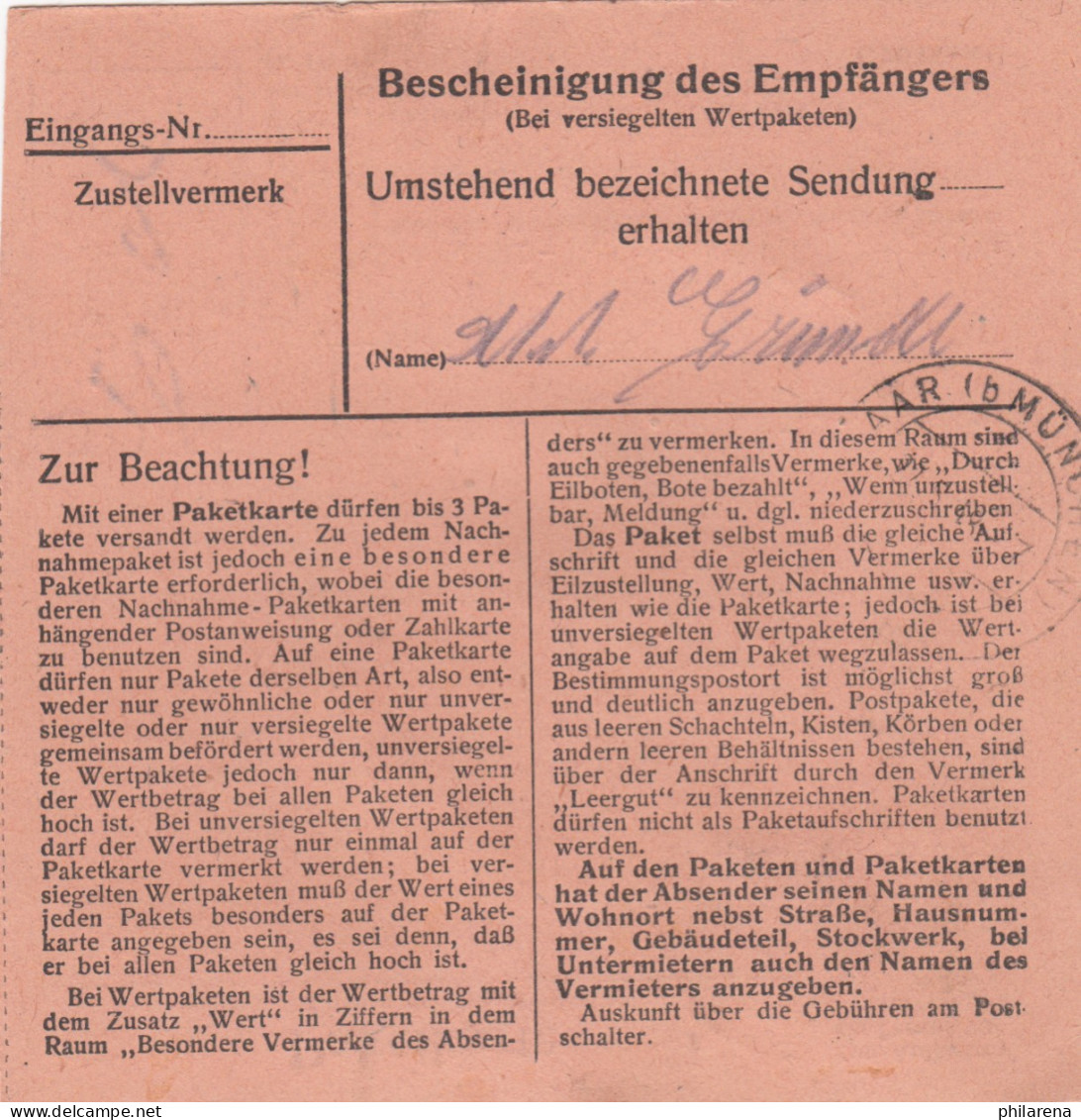 Paketkarte 1948: Roding Nach Haar, Betriebsrat Heilanstalt - Lettres & Documents