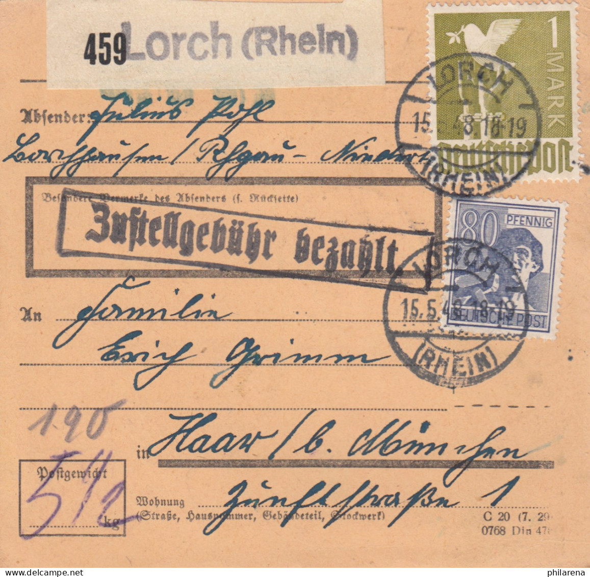 Paketkarte 1948: Lorch (Rhein) Nach Haar - Cartas & Documentos