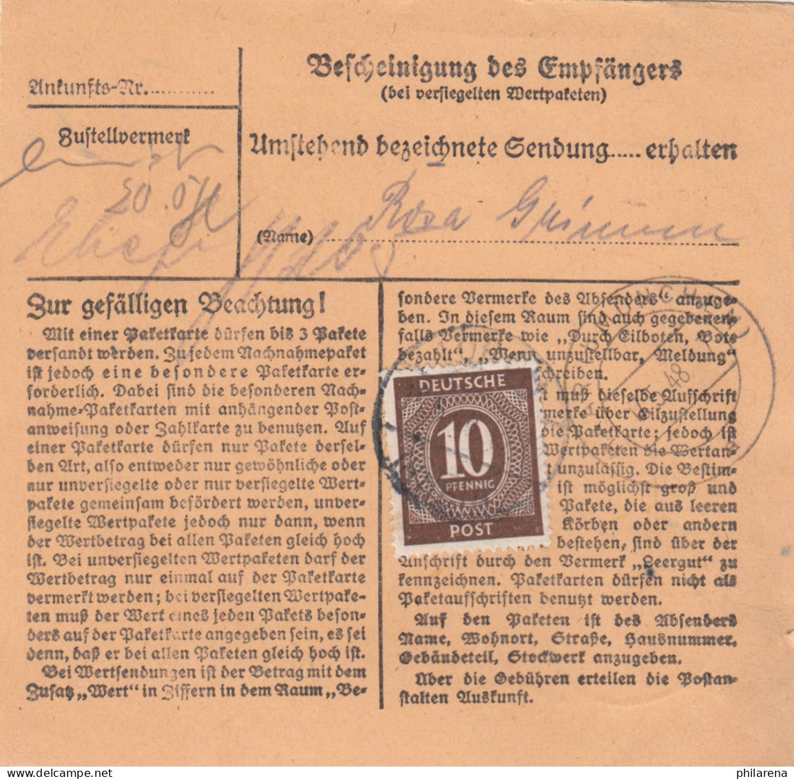 Paketkarte 1948: Lorch (Rhein) Nach Haar - Cartas & Documentos