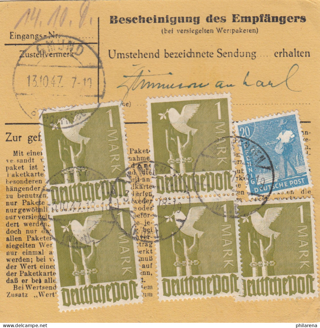 Paketkarte 1947: Winnenden Württ. Nach Moosrain Post Gmund - Lettres & Documents