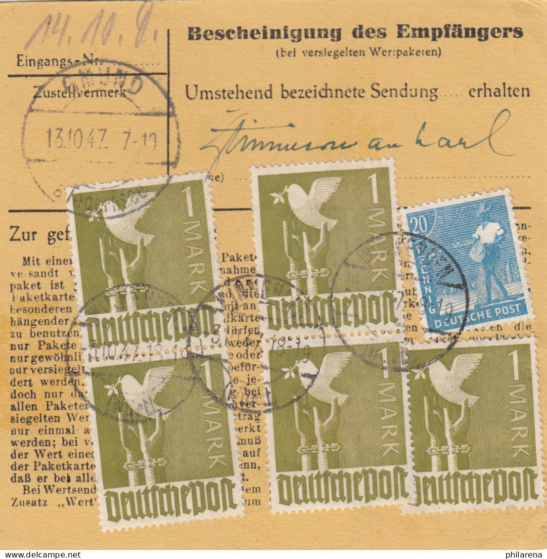 Paketkarte 1947: Winnenden Württ. Nach Moosrain Post Gmund - Cartas & Documentos