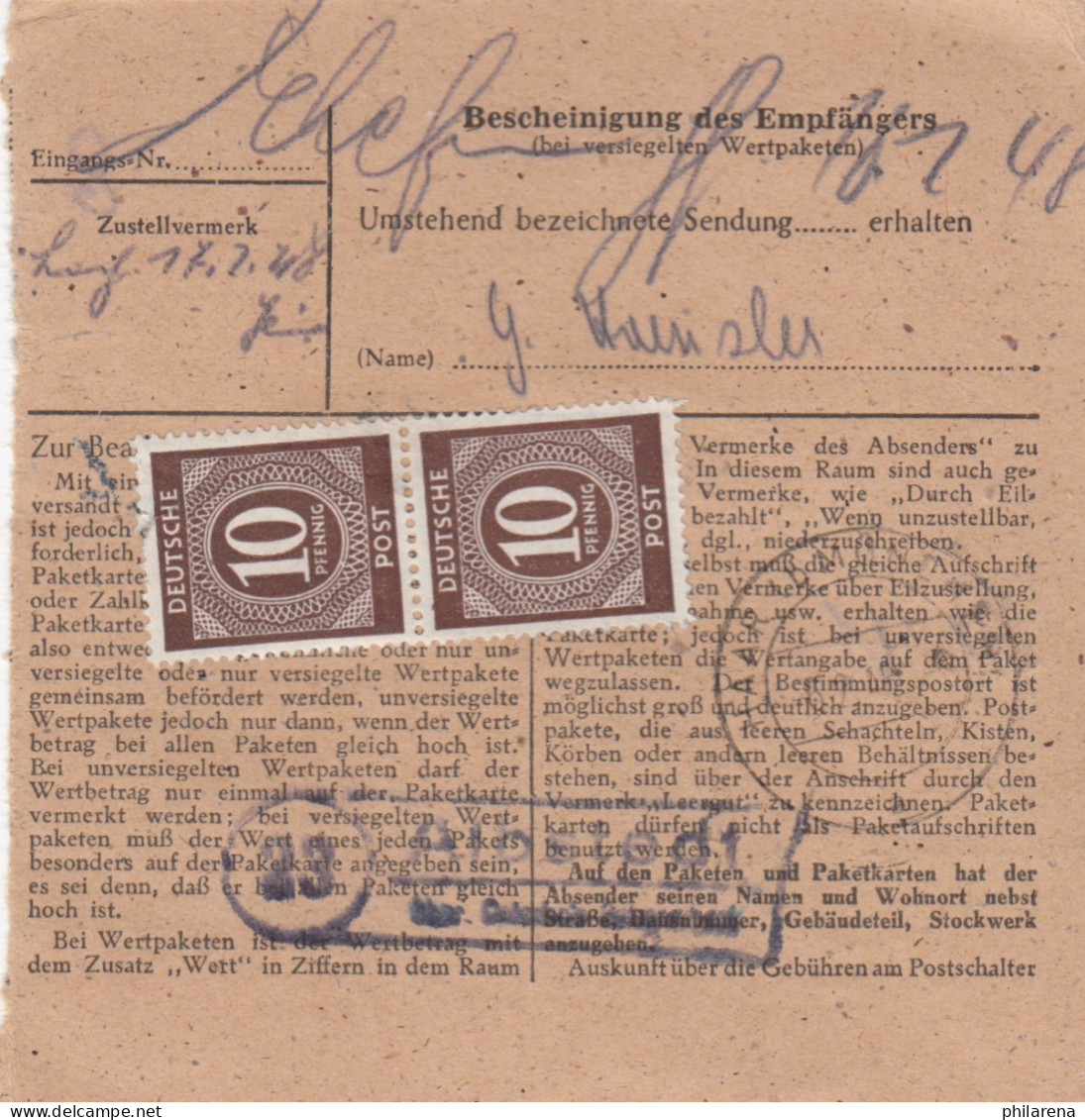 Paketkarte 1948: Allstedt Osterholz-Scharmbeck Nach Haar, Polizeikaserne - Lettres & Documents
