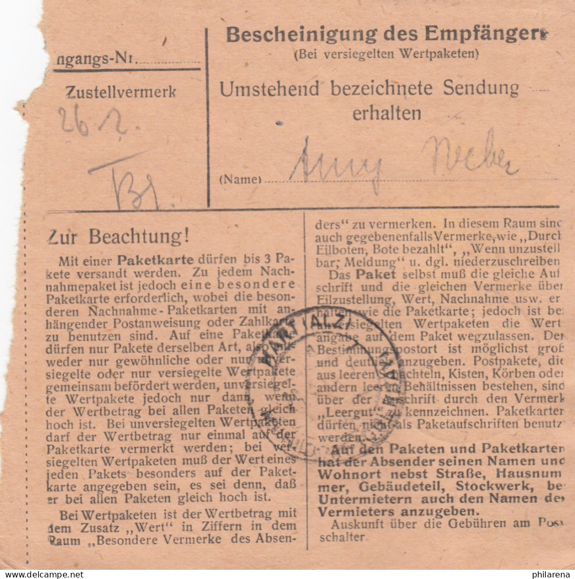 Paketkarte: Waldkirchen Nach Hart Mühldorf, Wertkarte - Lettres & Documents