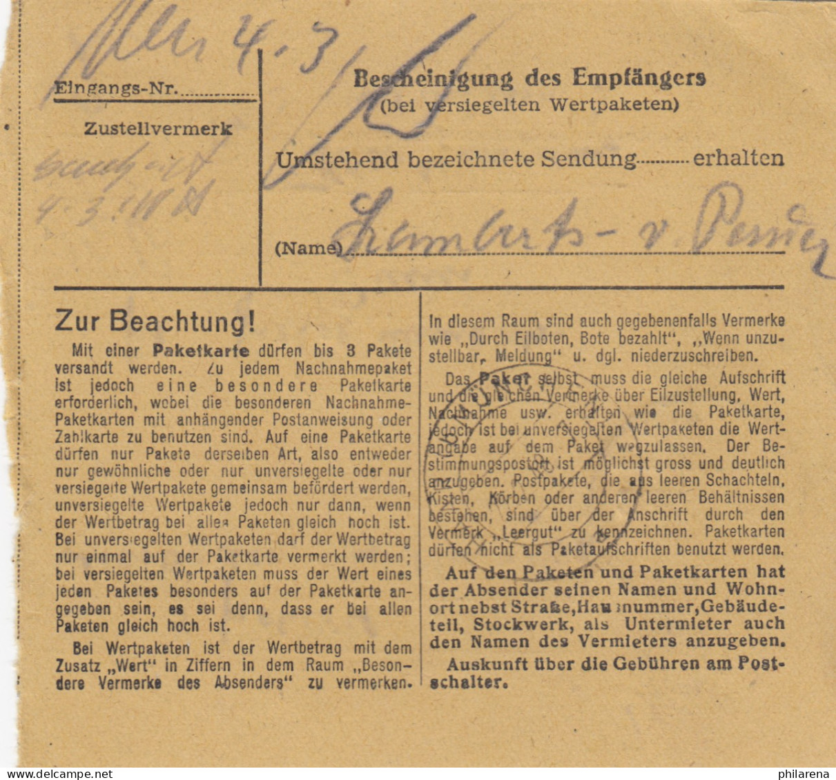 Paketkarte 1948: Wiesbaden Nach Haar Bei München - Lettres & Documents