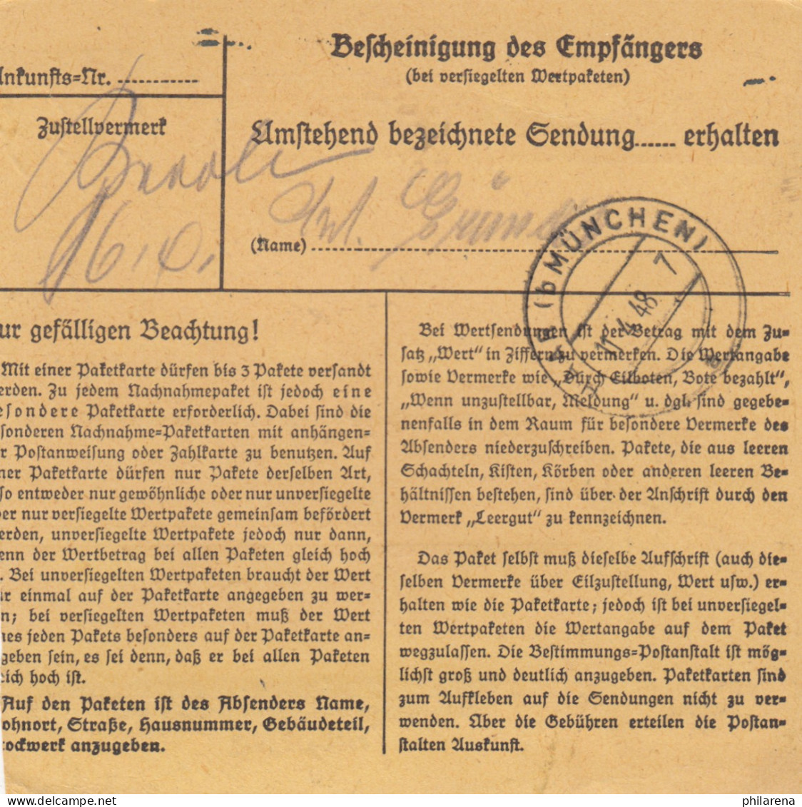 Paketkarte 1948: Hildesheim Nach Eglfing, Heilanstalt, Wertkarte - Lettres & Documents