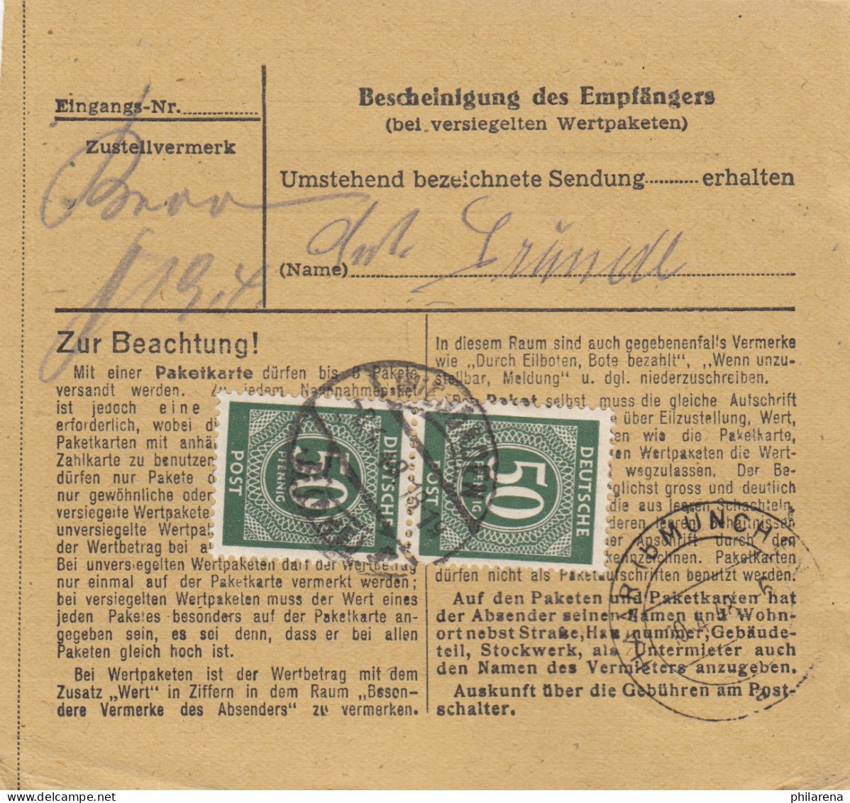 Paketkarte 1948: Wiesbaden Nach Eglfing, Anstalt, Wertkarte - Lettres & Documents