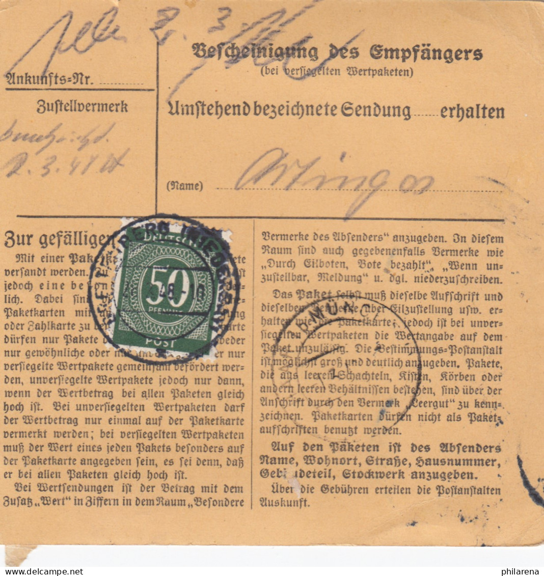 Paketkarte 1948: Breitenberg Nach Haar, Wertkarte 150 RM - Lettres & Documents