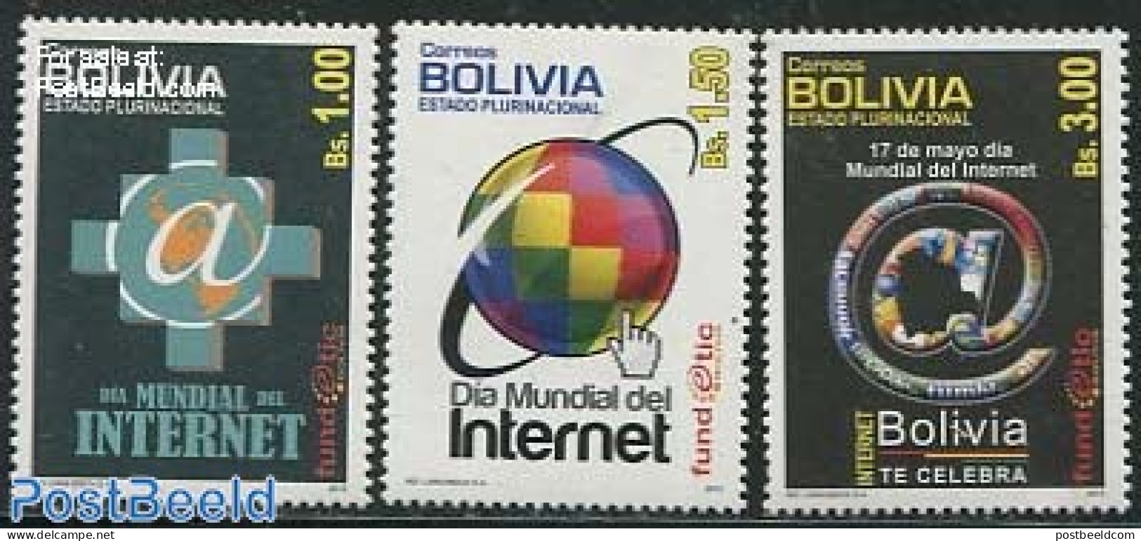 Bolivia 2012 World Internet Day 3v, Mint NH, Science - Various - Computers & IT - Maps - Informatique