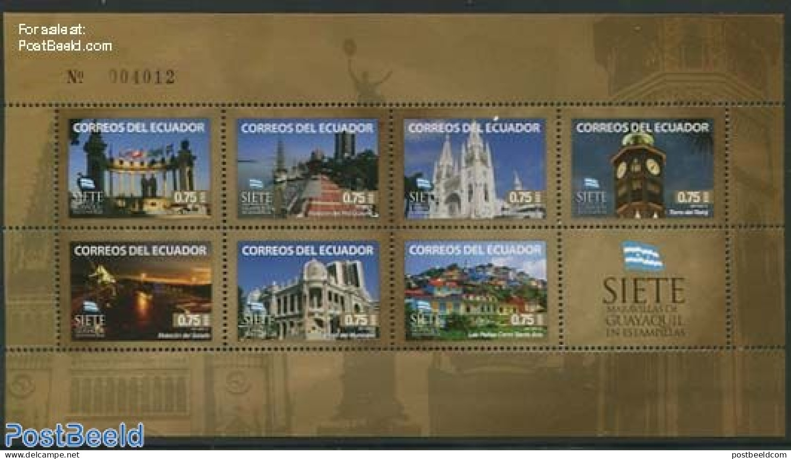 Ecuador 2012 Guayaquil Architectural Wonders 7v M/s, Mint NH, Religion - Transport - Churches, Temples, Mosques, Synag.. - Churches & Cathedrals