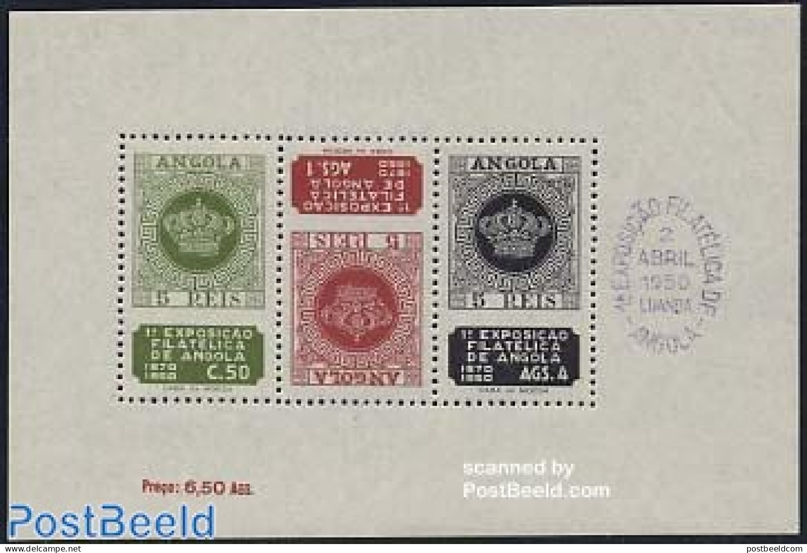 Angola 1950 Philatelic Exposition S/s, Mint NH, Stamps On Stamps - Briefmarken Auf Briefmarken