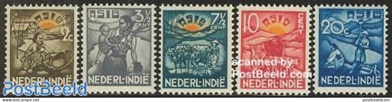 Netherlands Indies 1937 Social Welfare 5v, Unused (hinged), Nature - Various - Cattle - Agriculture - Agriculture