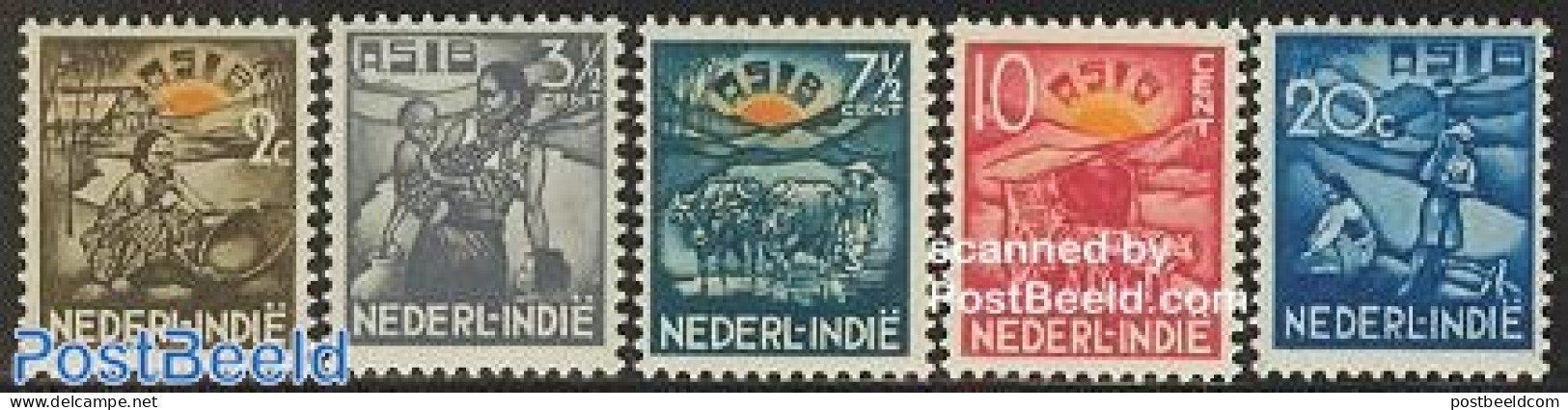 Netherlands Indies 1937 Social Welfare 5v, Mint NH, Nature - Various - Cattle - Agriculture - Agriculture