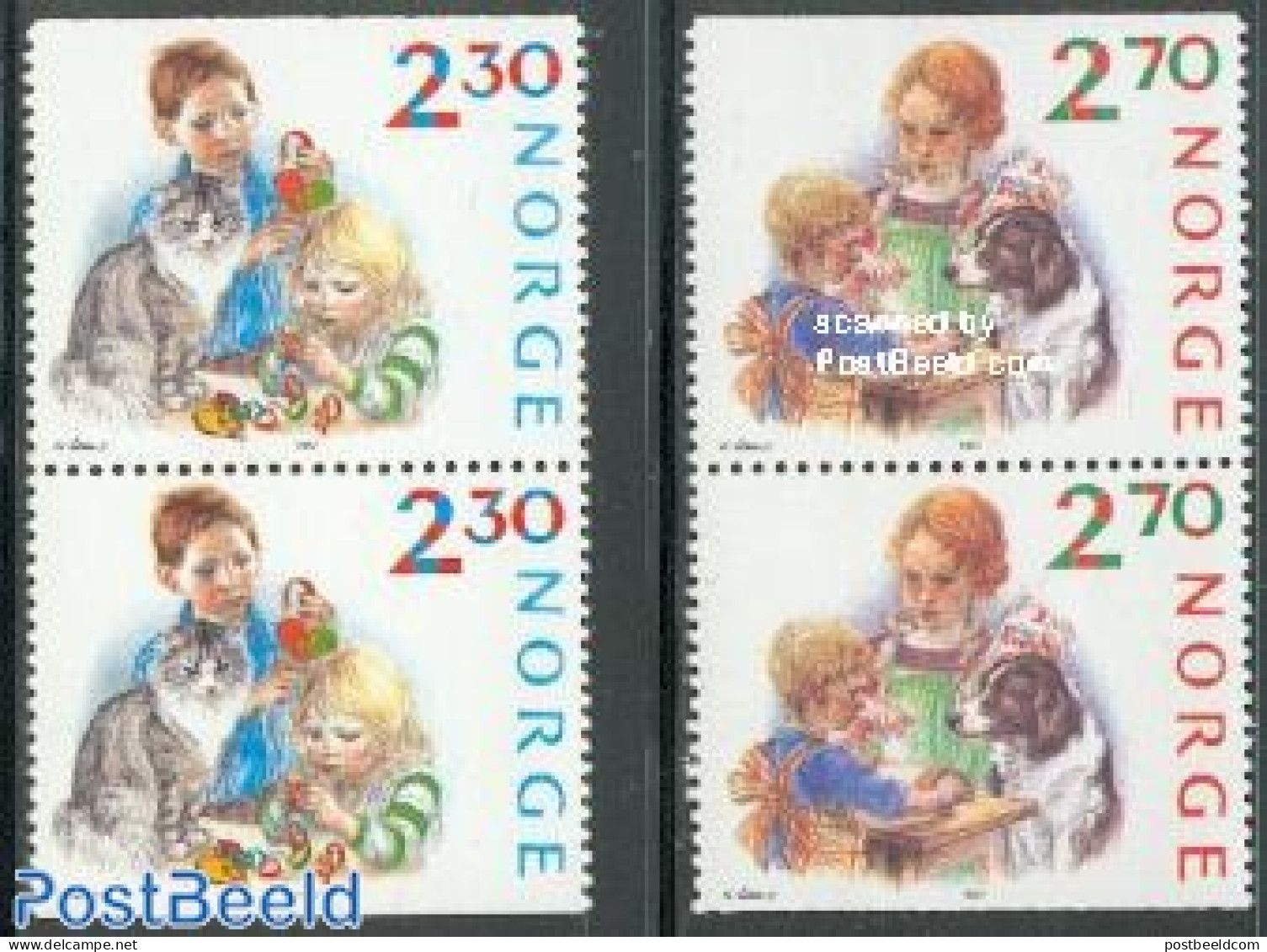 Norway 1987 Christmas 2x2v [:], Mint NH, Nature - Religion - Cats - Dogs - Christmas - Neufs