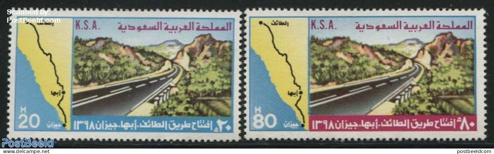 Saudi Arabia 1978 Taif-Abha-Gizan Highway 2v, Mint NH, Transport - Various - Traffic Safety - Maps - Accidents & Sécurité Routière