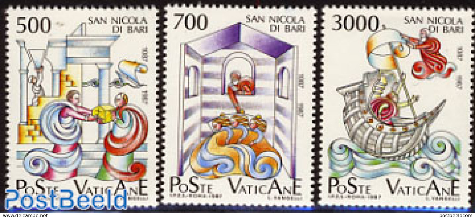 Vatican 1987 Saint Nicolas Of Myra 3v, Mint NH, Religion - Transport - Religion - Saint Nicholas - Ships And Boats - Neufs