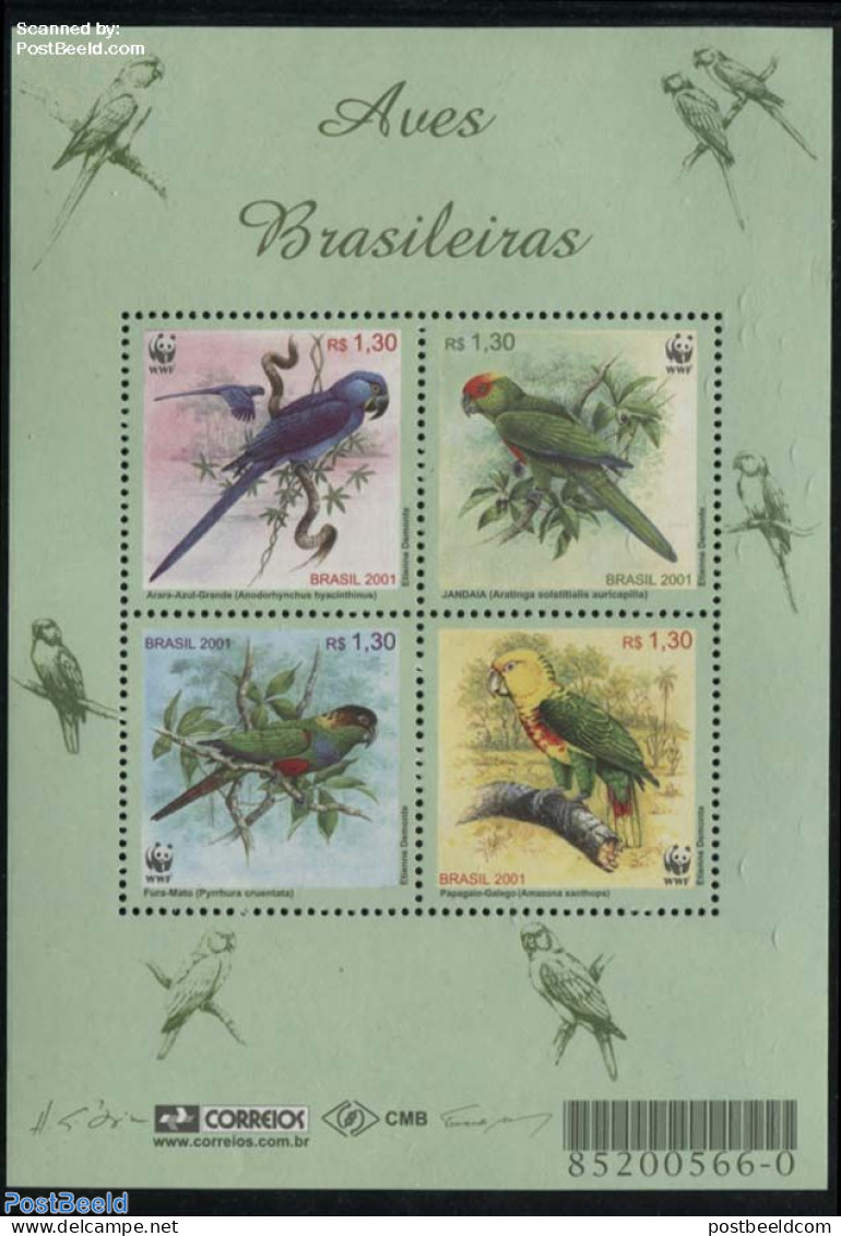 Brazil 2001 WWF, Parrots S/s, Mint NH, Nature - Birds - Parrots - World Wildlife Fund (WWF) - Neufs