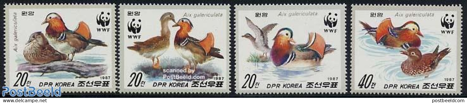 Korea, North 1987 WWF, Mandarin Duck 4v, Mint NH, Nature - Birds - Ducks - World Wildlife Fund (WWF) - Corée Du Nord