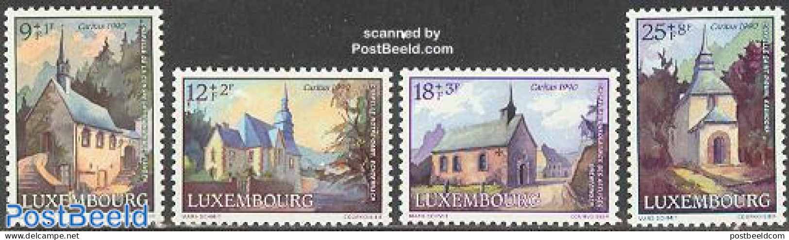 Luxemburg 1990 Caritas, Chapels 4v, Mint NH, Religion - Christmas - Churches, Temples, Mosques, Synagogues - Neufs