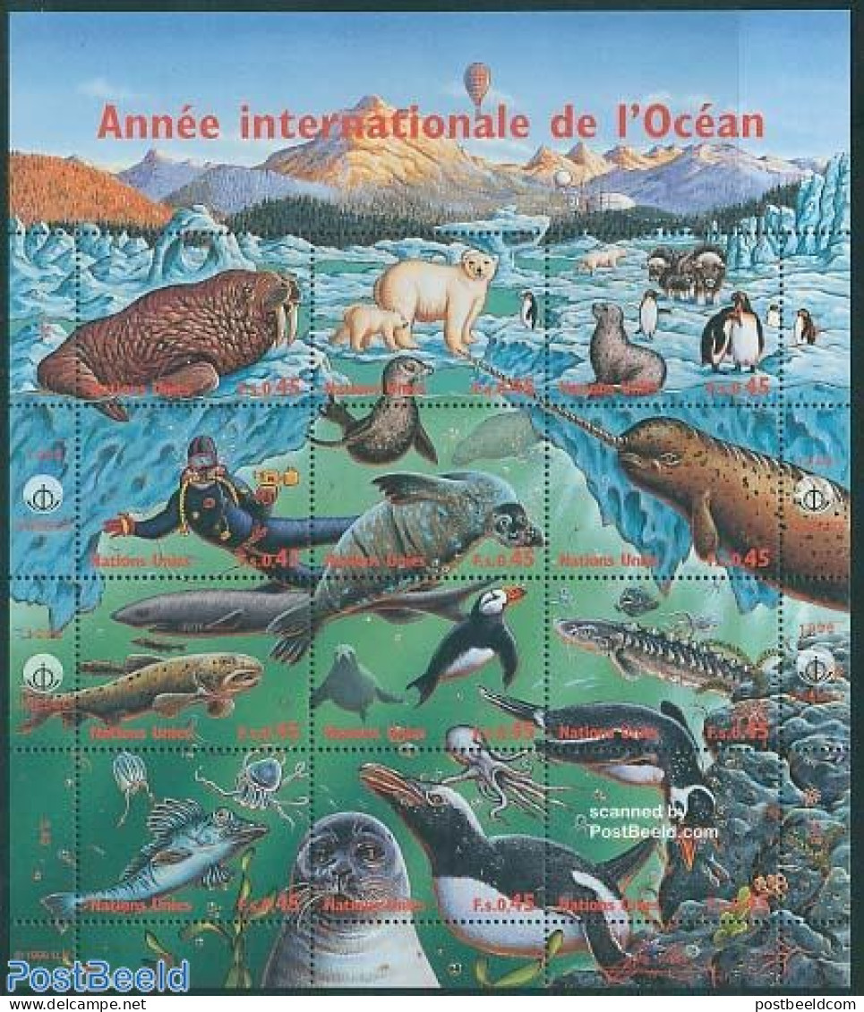United Nations, Geneva 1998 International Ocean Year 12v M/s, Mint NH, Nature - Sport - Bears - Birds - Fish - Sea Mam.. - Fische