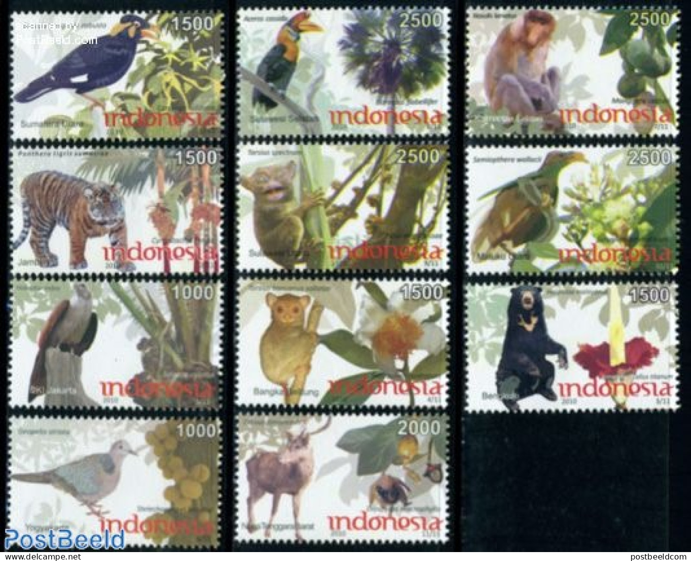 Indonesia 2010 Flora & Fauna 11v, Mint NH, Nature - Animals (others & Mixed) - Bears - Birds - Cat Family - Indonésie