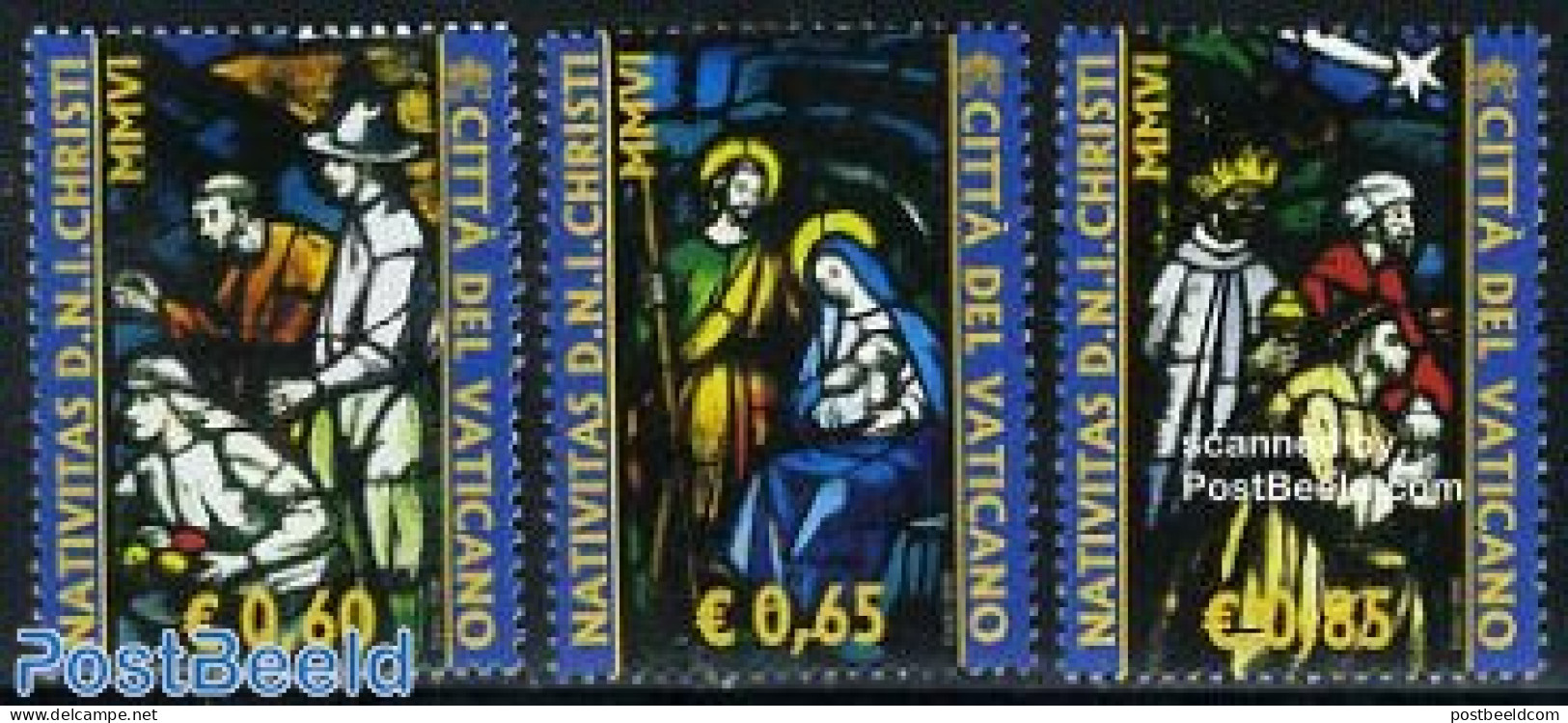 Vatican 2006 Christmas 3v, Mint NH, Religion - Christmas - Art - Stained Glass And Windows - Neufs