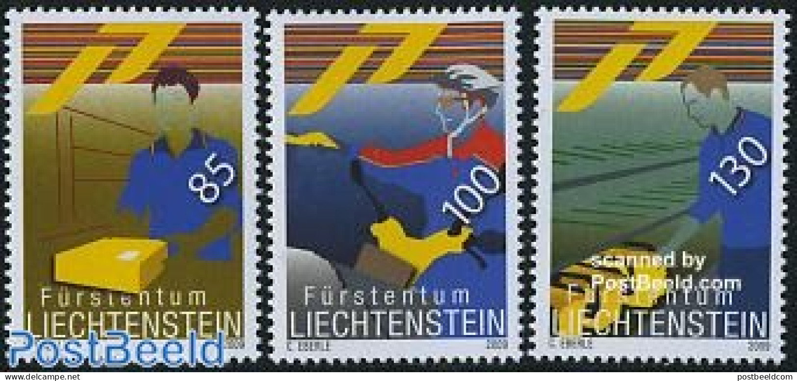 Liechtenstein 2009 Postal Service 3v, Mint NH, Transport - Post - Motorcycles - Nuevos