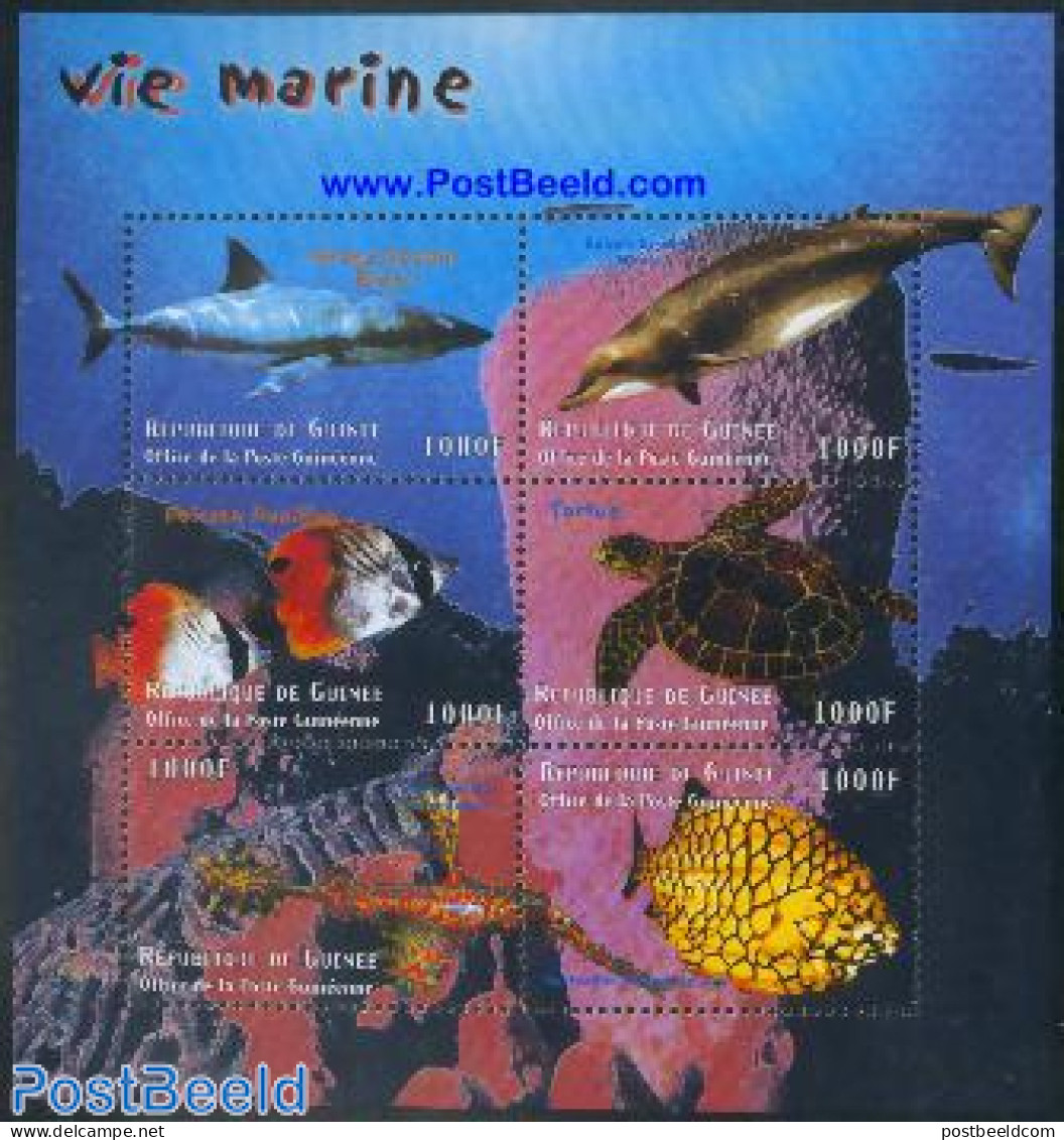 Guinea, Republic 2001 Marine Life 6v M/s, Mint NH, Nature - Fish - Sea Mammals - Turtles - Poissons