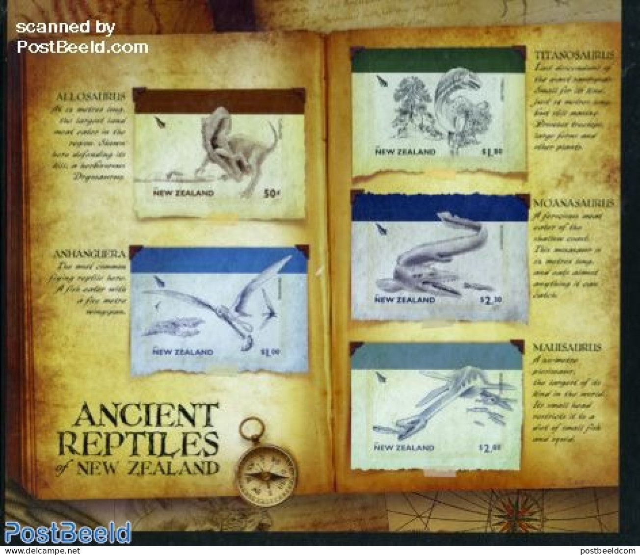 New Zealand 2010 Ancient Reptiles 5v S-a, Foil Sheet, Mint NH, Nature - Prehistoric Animals - Reptiles - Ongebruikt