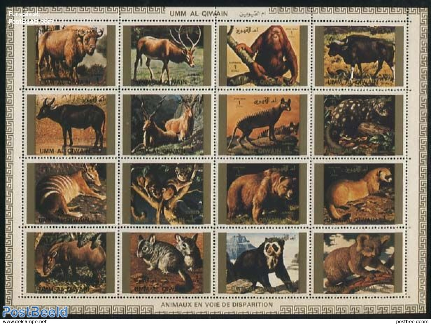 Umm Al-Quwain 1972 Animals 16v M/s, Mint NH, Nature - Animals (others & Mixed) - Deer - Monkeys - Umm Al-Qiwain