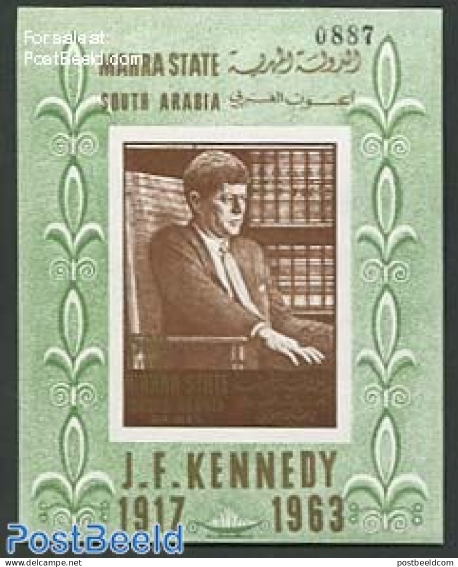 Aden 1967 Mahra, J.F. Kennedy S/s Imperforated, Mint NH, History - American Presidents - Art - Books - Autres & Non Classés