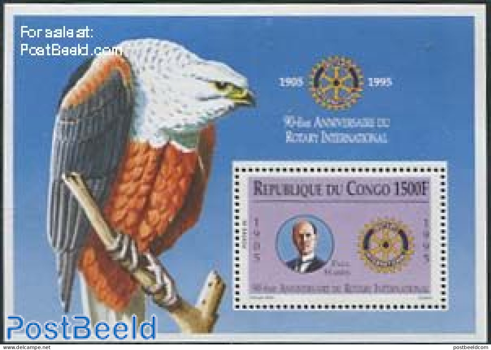 Congo Republic 1996 90 Years Rotary S/s, Mint NH, Nature - Various - Birds - Birds Of Prey - Rotary - Rotary, Lions Club