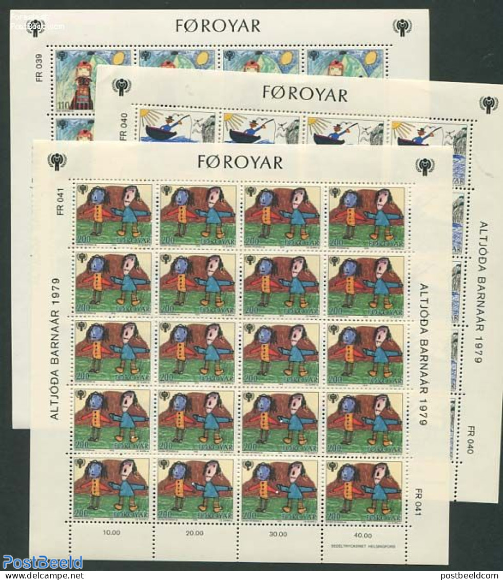 Faroe Islands 1979 Int. Year Of The Child 3 M/s, Mint NH, Nature - Transport - Various - Fishing - Ships And Boats - Y.. - Poissons