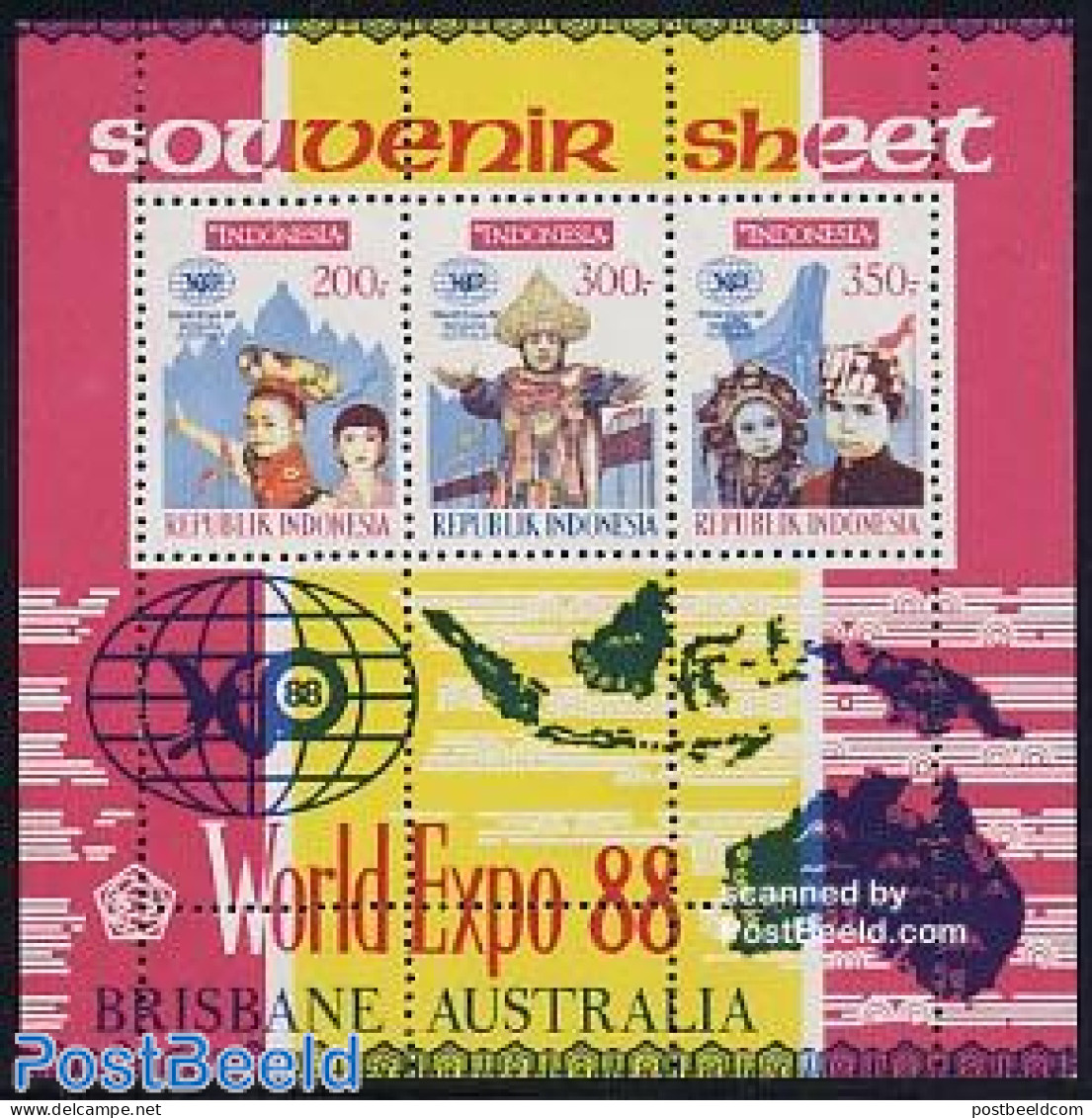Indonesia 1988 World Expo S/s, Mint NH, Various - Costumes - World Expositions - Costumes