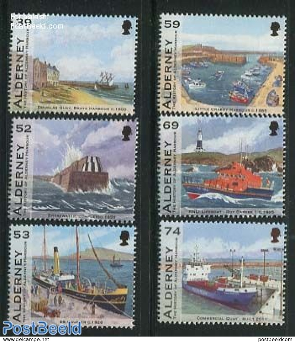 Alderney 2012 The History Of Alderney Harbour 6v, Mint NH, Transport - Various - Ships And Boats - Lighthouses & Safet.. - Schiffe