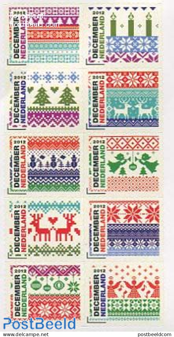 Netherlands 2012 Christmas 10v S-a, Mint NH, Religion - Various - Christmas - Textiles - Neufs